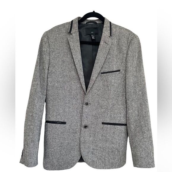 H&M black gray elbow patches contrast trim slim fitblazer sport jacket 44R